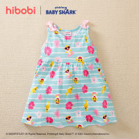 فستان من hibobi x Baby Shark للفتيات الصغيرات غير رسمي بطباعة متباينة من القوس الملون بعقدة ديكور - Hibobi