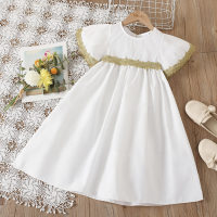 فستان دانتيل ذهبي للفتيات الصغيرات  أبيض