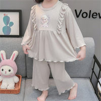 Girls pajamas summer children's home clothes baby air-conditioning clothes small and medium children princess style cool pajamas  Beige