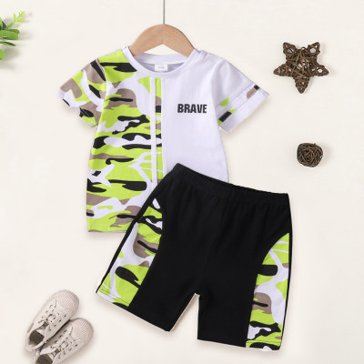 Toddler Boy Sport Style Fabric Blocking Camouflage T-shirt & Shorts