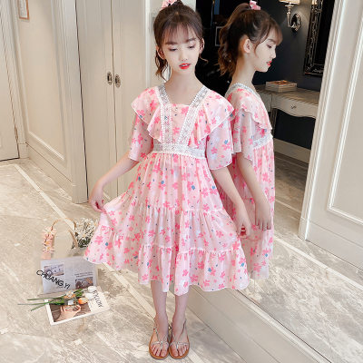 Children's clothing girls dress chiffon dress for middle and large children