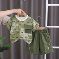Meninos verão bonito fino de manga curta terno esportes do bebê roupas de verão roupas infantis legal retro na moda roupas de verão  Verde