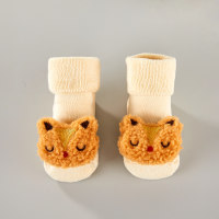 Calzini antiscivolo per bebè in puro cotone con decorazioni animalier 3D  Beige