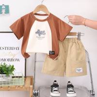 Summer suit new style children's two-piece suit boys sports short-sleeved shorts clothes  Khaki