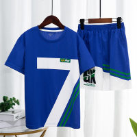 Short-sleeved shorts children's two-piece sports quick-drying clothes for middle and large children's basketball uniforms  Blue