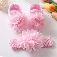 Baby Hairband Shoes Set Flower Cute Princess Shoes  Pink