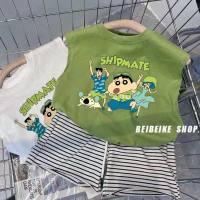 100% cotton children's cartoon vest for small and medium children, fashionable T-shirt for boys and girls, printed handsome summer trend  Green
