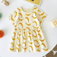 Baby clothes, girls and children's skirts ins pure cotton fashionable baby and children's clothing fruit girls' dress summer Korean version  Apricot