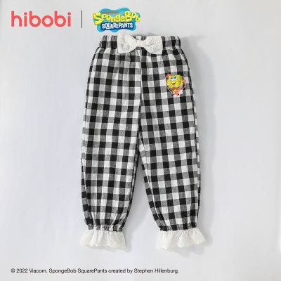 SpongeBob SquarePants × hibobi Pantalones con volantes y decoración de lazo a cuadros para niña pequeña