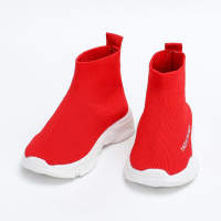 حذاء رياضي جورب محبوك للأطفال بلون سادة  أحمر