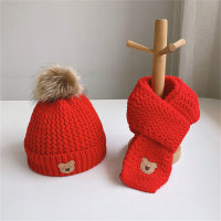2-Piece Baby Solid Color Bear Style Knitted Hat(Labeling letters are randomized)  Red