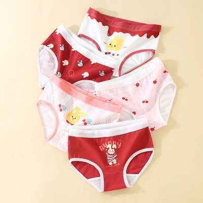 4-piece girls' triangle breathable cute printed underwear for middle and older children