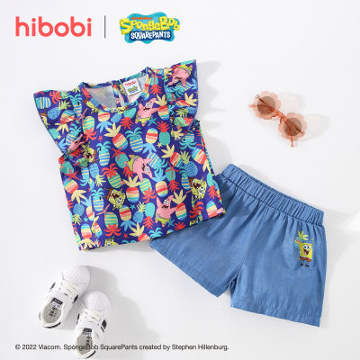 Hibobi x SpongeBob - Traje de pantalón y top de dibujos animados para niñas pequeñas