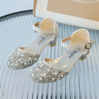 Zapatos de cuero de princesa con diamantes de imitación, zapatos de perlas para estudiantes  Plata