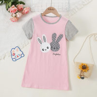 Toddler Girl Pure Cotton Color-block Rabbit Pattern Short Sleeve Nightdress  Pink