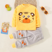 2-piece Toddler Boy Cartoon Bear Printed Long Sleeve Top & Matching Pants  Yellow