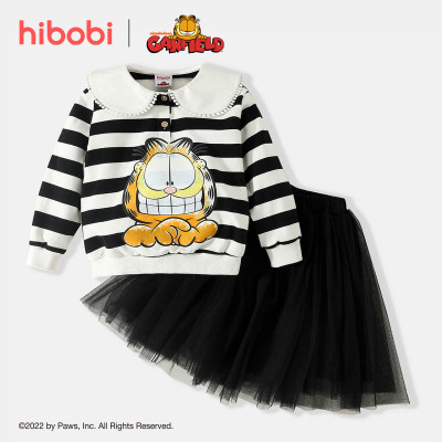 Conjunto de suéter Garfield ✖ hibobi menina infantil com estampa de boneca gola de malha