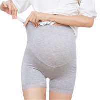 Calças de segurança para mulheres grávidas, cintura alta, suporte de barriga, renda, calças boxer, anti-desgaste, coxa, anti-exposição, calças de segurança de quatro cantos  cinzento