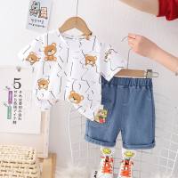 Letter Printed T-shirt Shorts Children's Clothing Set Cartoon Cute Boys' Suit Summer Casual All-match Two-piece Suit  White