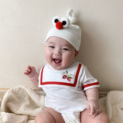 2023 summer Korean baby onesies for boys and girls cute cartoon navy collar triangle bag farts rompers