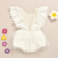 Baby Girl Solid Color Ruffle Lace Sleeveless Triangle Romper  White