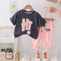 One piece drop shipping 0-5 children's suits, boys and girls summer clothes, new short-sleeved children's clothing, children's casual T-shirt two-piece set wholesale  Gray