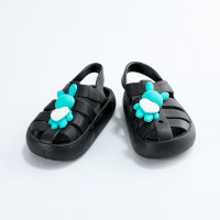 Sandalias huecas con decoración de conejito de color sólido para niña pequeña  Negro