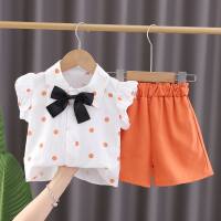 Meninas de verão terno novo estilo manga curta casual terno de duas peças  laranja