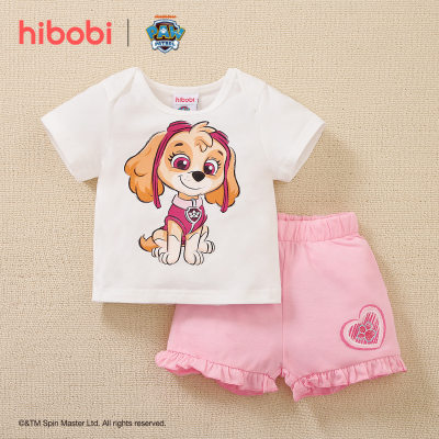 hibobi×PAW Patrol  Baby gir Cute  Cartoon Print Short Sleeve T-shirt and Pants Set