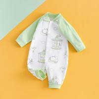 Baby jumpsuit four seasons pure cotton boneless newborn baby robe long-sleeved rompers newborn clothes  Green