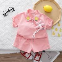 New summer girls' small flower lapel short-sleeved suit baby girl casual shorts two-piece suit  Pink