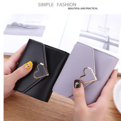 Love New Wallet Women's Short Style Concealed Buckle Multiple Card Position Card Bag Integrated Student Mini Sweet Thin Small Zero Wallet