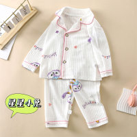 Children's summer pure cotton lapel home clothes suit bubble cotton nine-point air-conditioning clothes spring and summer thin new style  Light Purple