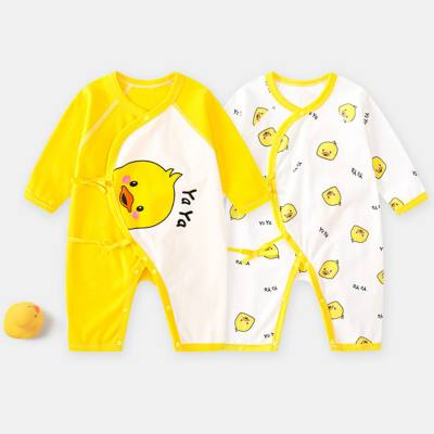 نمط جديد ملابس حديثي الولادة للأطفال في الفصول الأربعة بذلة رومبير بحزام البط الأصفر الصغير ملابس زحف قطنية بدون عظم للأطفال