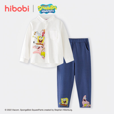 Bob Esponja Calça Quadrada × Menino Criança Multicolor Violeta Camisa Esportiva de Manga Longa e Calça Cor Sólida