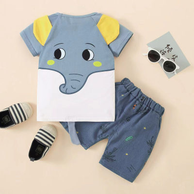 T-shirt et pantalon de conception d'éléphant de lion de 2 pièces