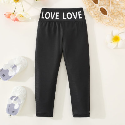 2-piece Toddler Girl Solid Color Letter Printed Close-fitting Pants & Lepard Print Letter Printed Close-fitting Pants