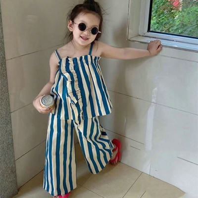 Girls suit striped suspender top and nine-point pants two-piece set 24 summer clothes new foreign trade children's clothing dropshipping