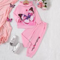 Rosafarbener Kapuzen-Sweatshirtanzug mit Schmetterlingsmotiv für Mädchen  Rosa