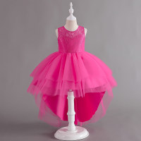 Toddler Girl Solid Color Mesh Patchwork Sleeveless Dress  Hot Pink