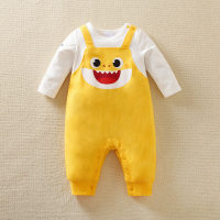 Baby  Cartoon Print Long Sleeve Cotton Jumpsuit  Yellow