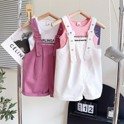 Girls Casual Suit Summer New Korean Style Children's Wear Vest + Overalls Two-piece Set TX361