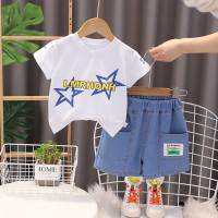 Boys summer suits 2024 new baby children's casual clothes summer short-sleeved suits star prints  White