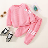 2-piece Toddler Girls Solid Color Stripe Printed Long Sleeve Top & Matching Pants  Pink