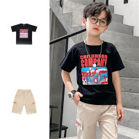 Conjunto de camiseta de manga curta de verão para meninos Shorts jeans conjunto de duas peças  Preto