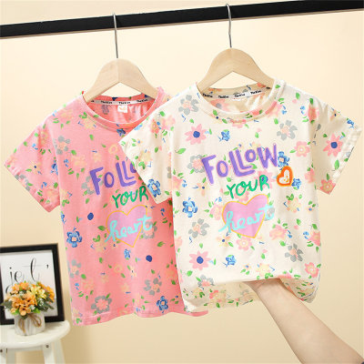 Girls short-sleeved T-shirts summer new styles for middle and large children loose half-sleeved summer tops children's fashionable bottoming shirts