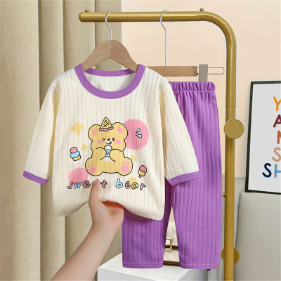 Girls long-sleeved trousers home clothes set cotton underwear baby thin pajamas sleep pants air conditioning clothes