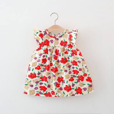 Summer 2024 new cute Korean style mini skirt Girls full body flower print small flying sleeve dress
