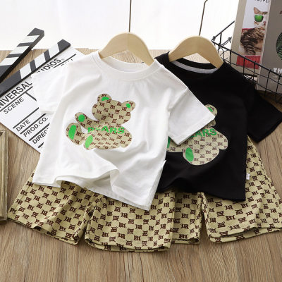2023 summer children's pure cotton bear suit, half-sleeved shorts for children, boys and girls, summer clothes, baby clothes