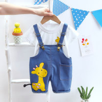 Boys overalls, baby summer short-sleeved suit, children's denim shorts, children's clothes, thin style, fashionable  Deep Blue